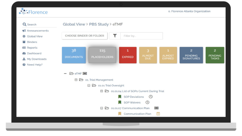 screenshot of Florence eBinders
